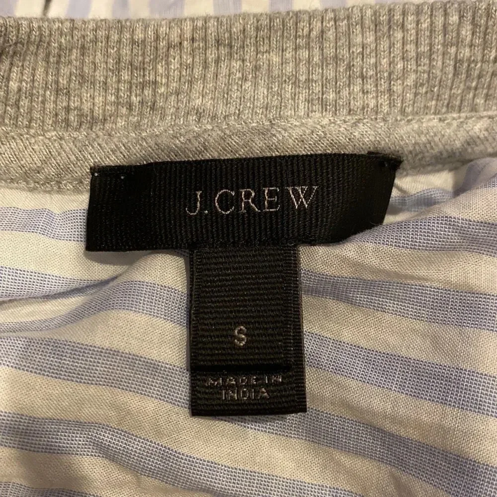 J Crew Small Sweatshirt Blouse Mix Button Down Back with Tie Long Sleeve Stripes